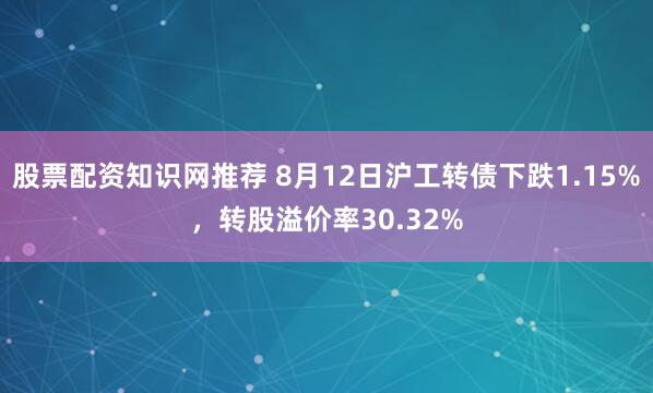 股票配资知识网推荐 8月12日沪工转债下跌1.15%，转股溢价率30.32%